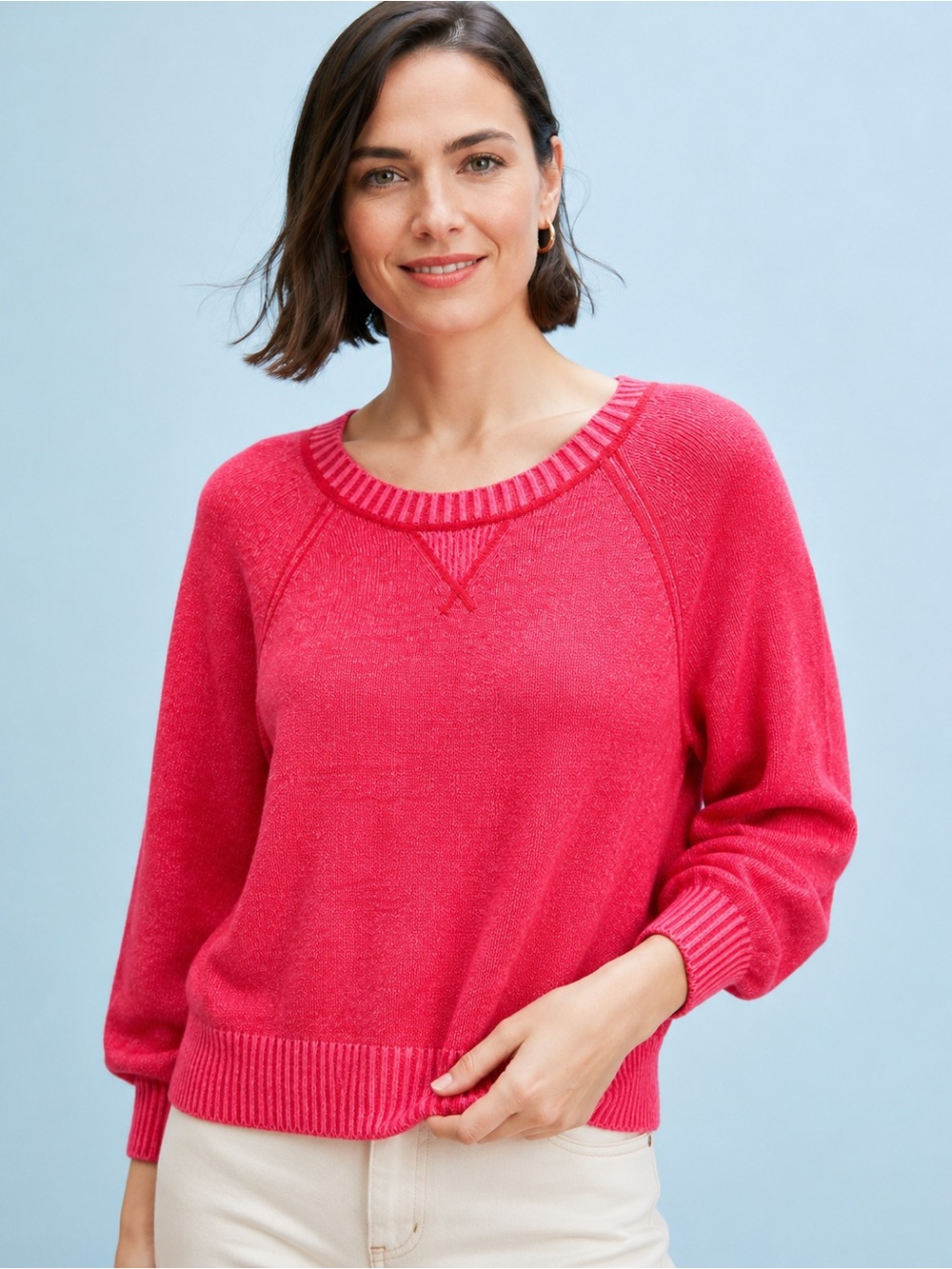J.Crew Collection Italian Cashmere Plaited Sweatshirt Sweater M Red Pink